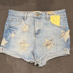 Vintage Havana Star Studded Snake Print Denim Shirts - Distressed